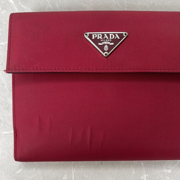 Prada RARE Red Nylon Logo Oversized Trifold Wallet - Picture 3 of 17